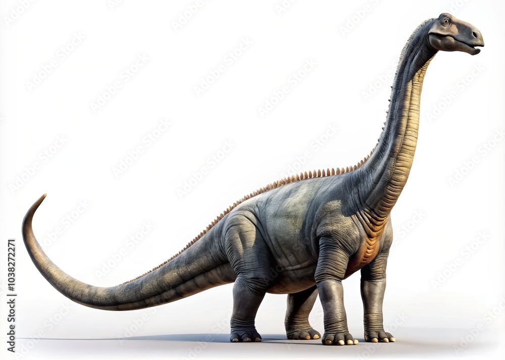 Obraz premium Diplodocus Dinosaur on White Background for Urban Exploration Photography - Stunning Realistic Depiction, Prehistoric Creature, Fossil, Nature, Paleontology, and Adventure
