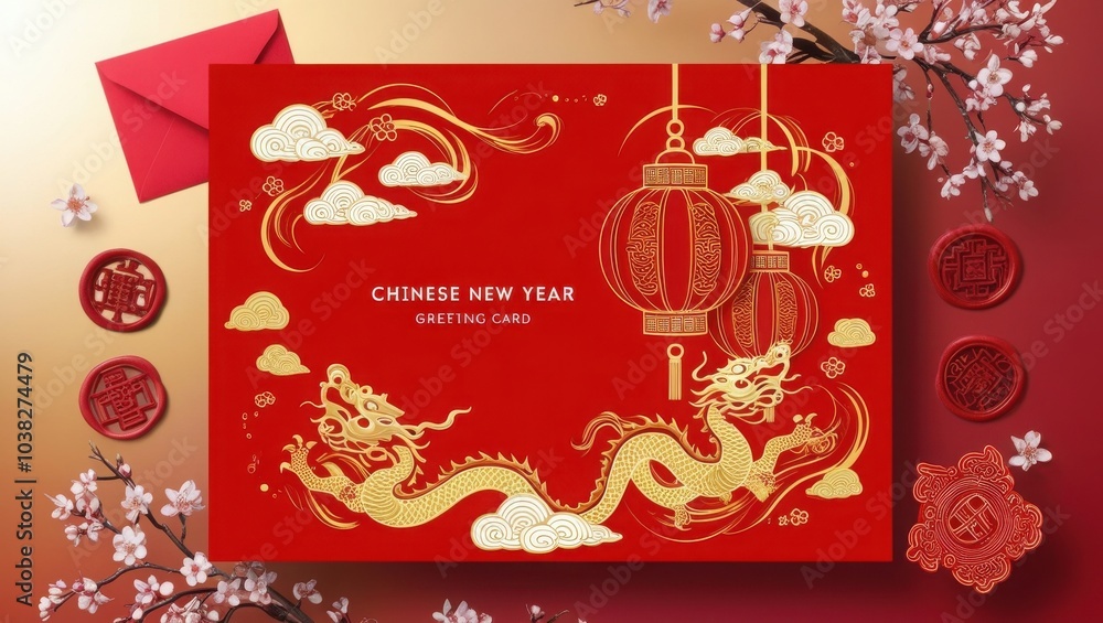 Fototapeta premium vibrant image celebrates Chinese New Year with a decorative card featuring the phrase 