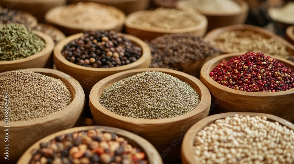Vibrant Middle Eastern Spices in Rustic Bowls Vibrant Middle Eastern Spices in Rustic Bowls