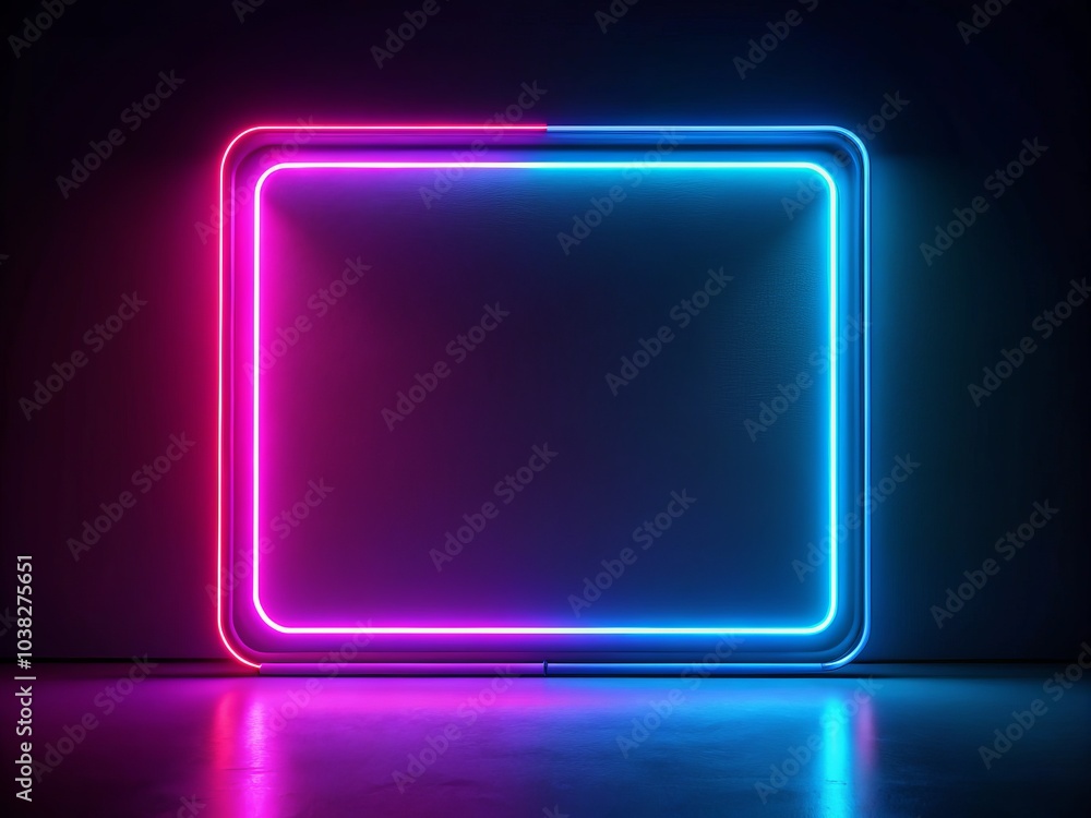Neon Light Frame with Pink and Blue Glow on Dark Background, Minimalist Modern Design for Futuristic Vibe Photography Neon Light Frame with Pink and Blue Glow on Dark Background, Minimalist Modern Design for Futuristic Vibe Photography