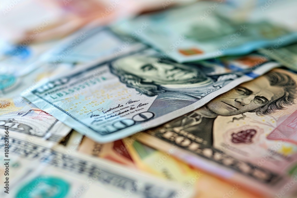 Different world currency banknotes are lying on a desk forming a background for finance and investment concepts Different world currency banknotes are lying on a desk forming a background for finance and investment concepts