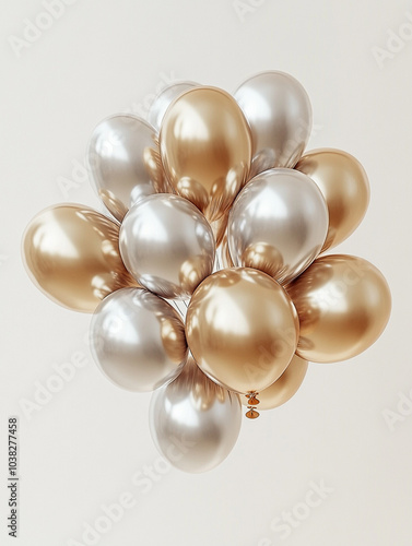 Wallpaper Mural Gold and Silver Balloons Cluster with Glossy Finish Against Light Background Torontodigital.ca