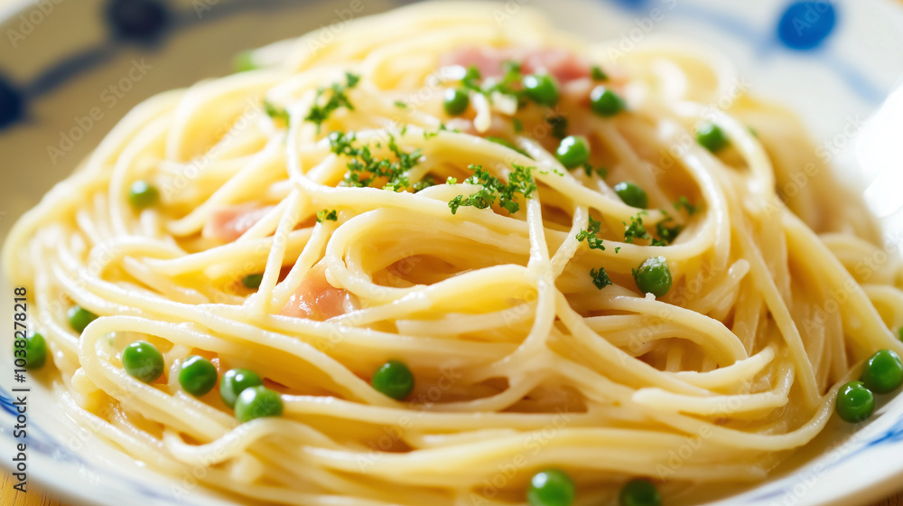 Pancetta and Pea Pasta in Garlic Cream Sauce Pancetta and Pea Pasta in Garlic Cream Sauce