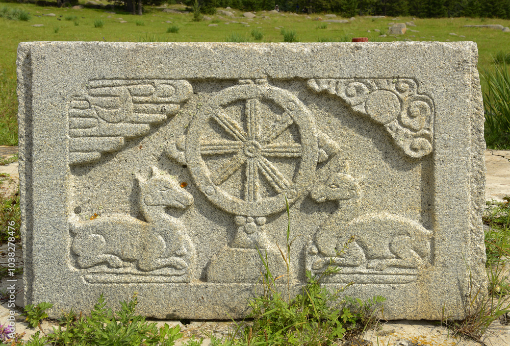 Monastery stone decoration, XVII-XVIII centuries - The grounds of the Manzushir Monastery located in the south of protected Bogd Khan Mountain, 8 km northeast of Zuunmod town, Mongolia