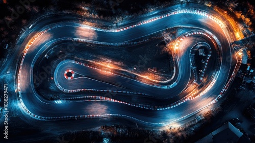 Track for auto racing top view  Car race asphalt and curve street circuit  