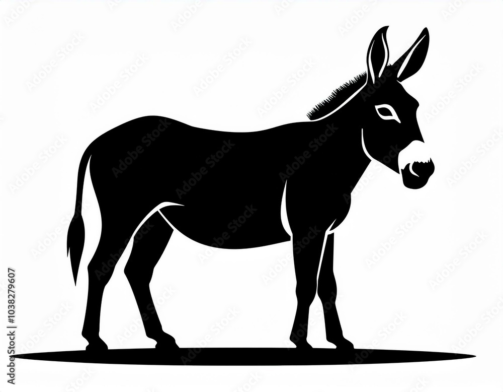 Fototapeta premium Donkey icon black white silhouette, contrast image isolated on white background 