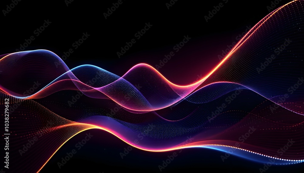 Abstract wave lines pattern dynamic colorful light flowing isolated on black background. concept of music, party, technology, modern. Abstract flowing wavy lines. Colorful dynamic wave