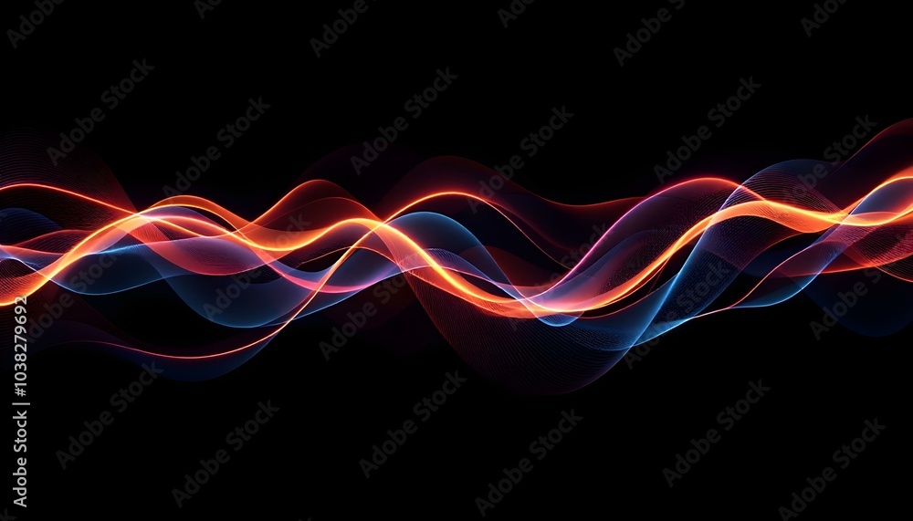 Abstract wave lines pattern dynamic colorful light flowing isolated on black background. concept of music, party, technology, modern. Abstract flowing wavy lines. Colorful dynamic wave
