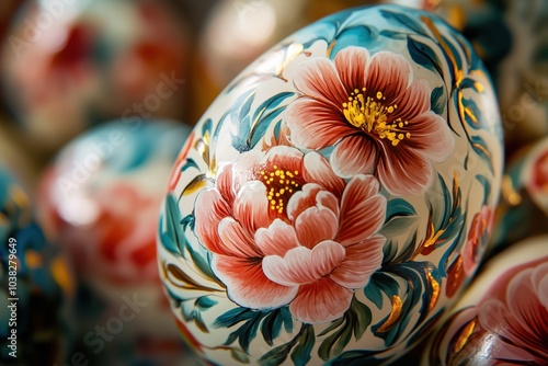 Easter eggs with floral details close-up photo