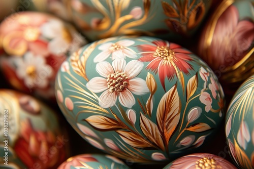 Easter eggs with floral details close-up photo