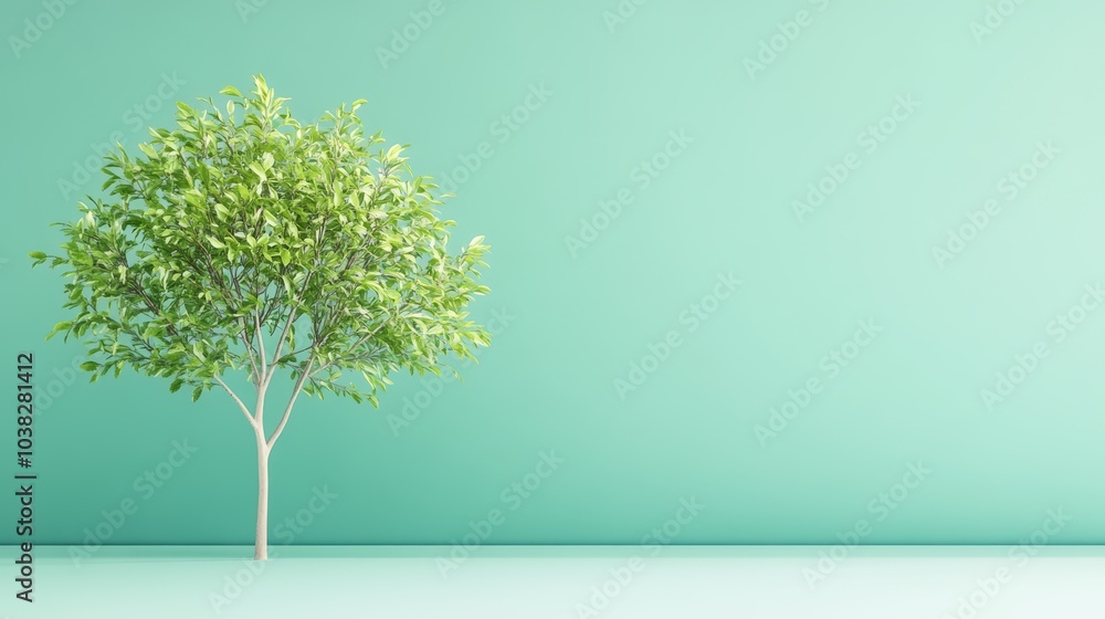 Single green tree on a minimalist turquoise background. Single green tree on a minimalist turquoise background.
