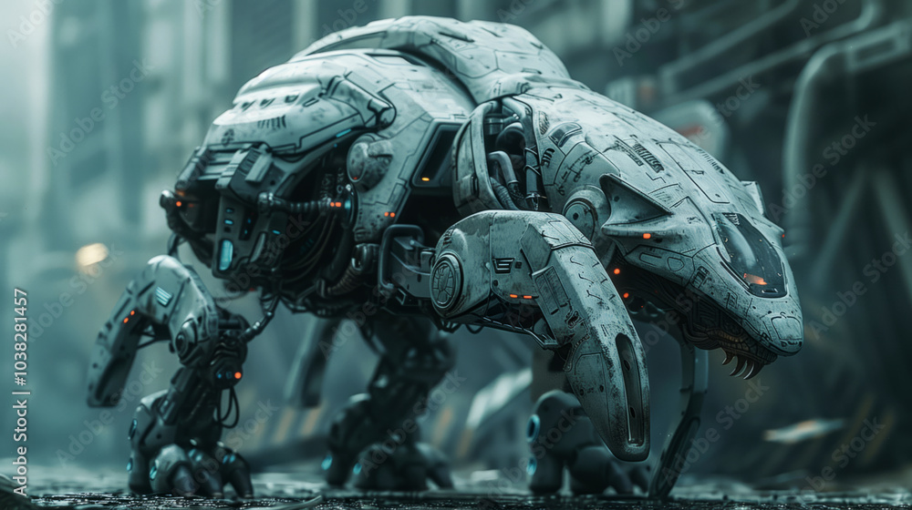 Futuristic robotic creature in a cyberpunk setting Futuristic robotic creature in a cyberpunk setting