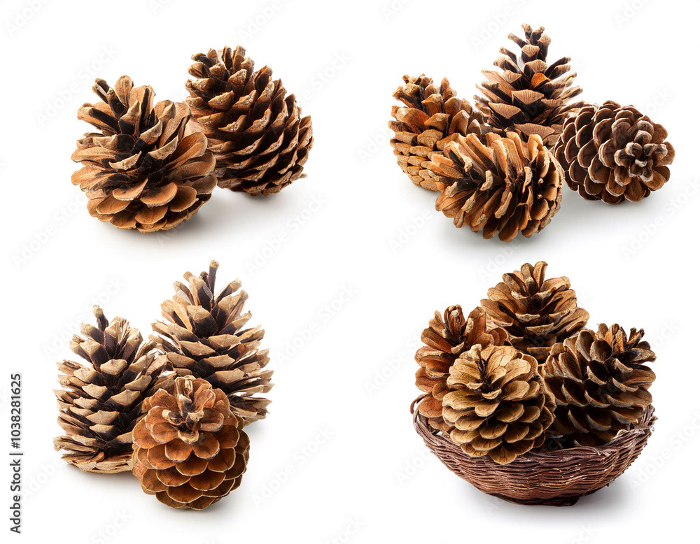 Set of pine cones, isolated on white background, cutout Set of pine cones, isolated on white background, cutout