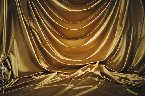 A luxurious golden fabric draped elegantly, creating soft folds and curves that convey richness and sophistication.