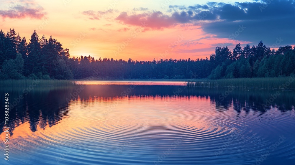 Serene Lakeside at Dusk with Gentle Waves Serene Lakeside at Dusk with Gentle Waves