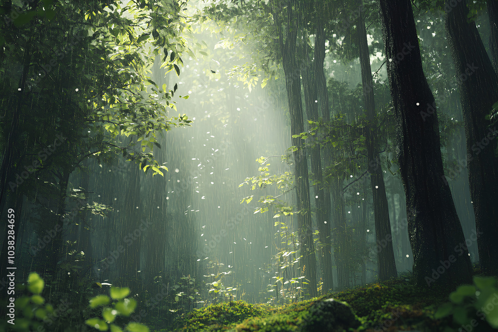 Obraz premium sun rays through the forest