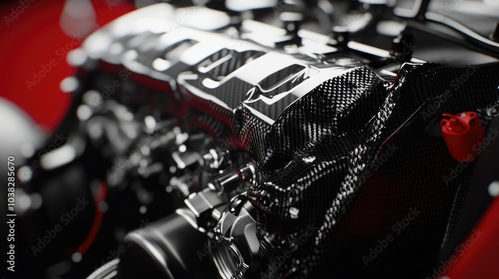Fototapeta premium a Formula One car engine components, showcasing the advanced technology