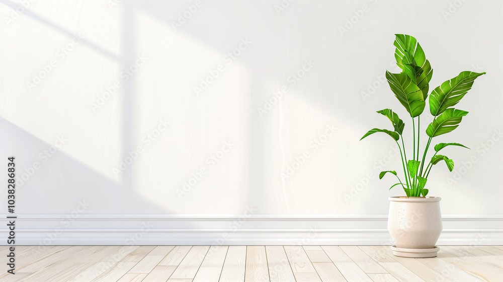 Potted plant in bright indoor space with home decor and natural light Potted plant in bright indoor space with home decor and natural light