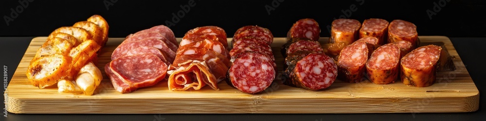 sausage and cheese slices on a board. selective focus sausage and cheese slices on a board. selective focus