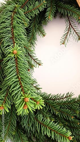 Wallpaper Mural close- a pine tree branch with lush green needles brown buds Torontodigital.ca