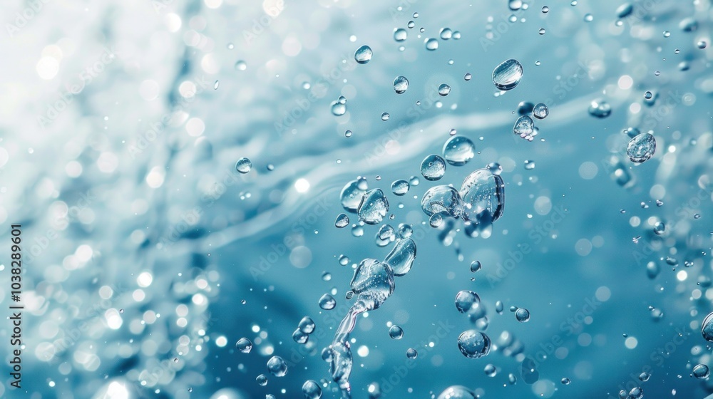 Water, blue background, water bubbles, transparent and translucent feeling Water, blue background, water bubbles, transparent and translucent feeling