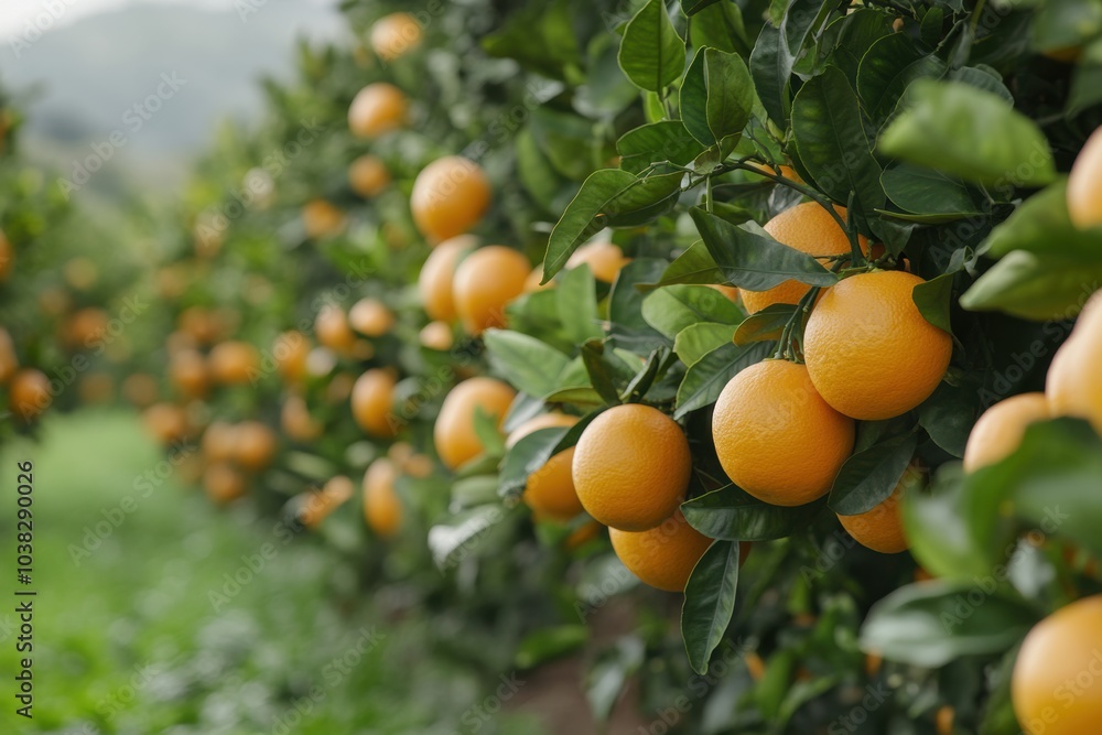fruit orchard harvest, lines of tangerine trees laden with fruit, ready for harvest in a tranquil orchard with a gentle breeze swaying the leaves fruit orchard harvest, lines of tangerine trees laden with fruit, ready for harvest in a tranquil orchard with a gentle breeze swaying the leaves