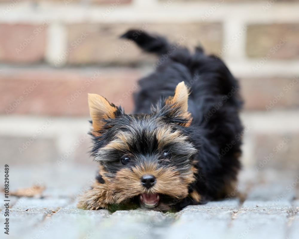 Cute puppy of yorkshire terrier on the floor Cute puppy of yorkshire terrier on the floor