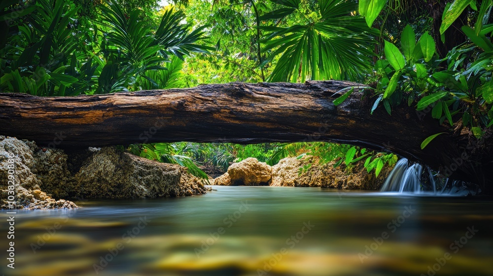 Fototapeta premium Tranquil Forest Stream with Lush Greenery