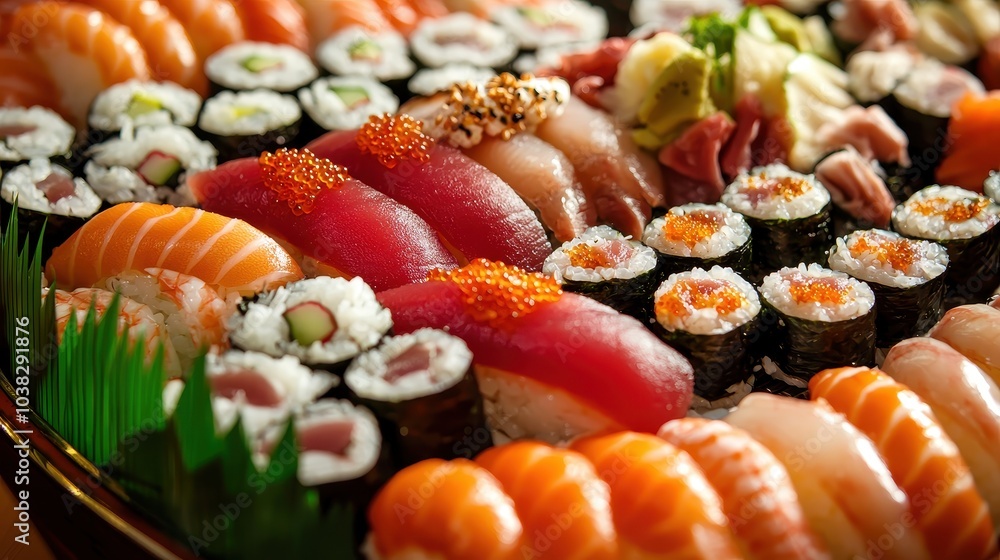 Vibrant Assorted Sushi Platter with Fresh Sashimi Vibrant Assorted Sushi Platter with Fresh Sashimi