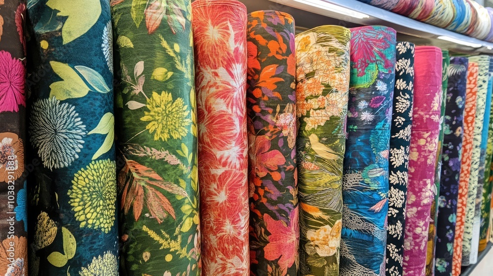 many vibrant fabric rolls in store 
