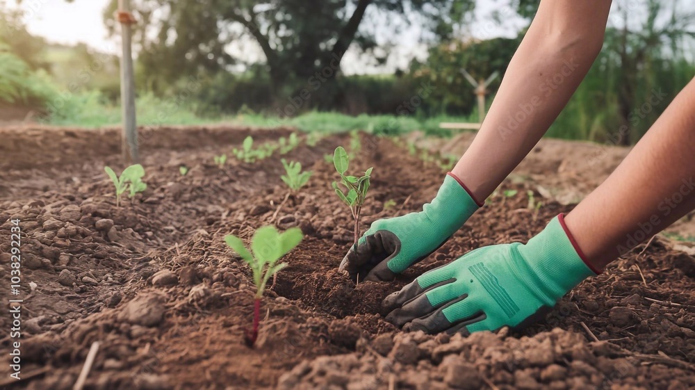 a close up shot of hands planting saplings in rich soil, environmental conservation and sustainability concept a close up shot of hands planting saplings in rich soil, environmental conservation and sustainability concept
