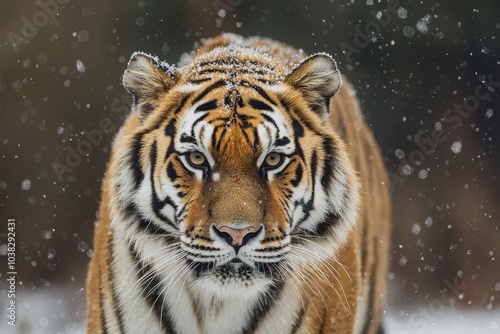 Siberian Tiger Walking in Snowy Environment