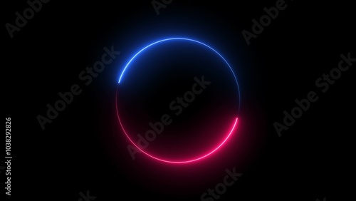Neon circle frame. Illuminate frame design. Set of round neon border.. Glowing neon lighting on dark.