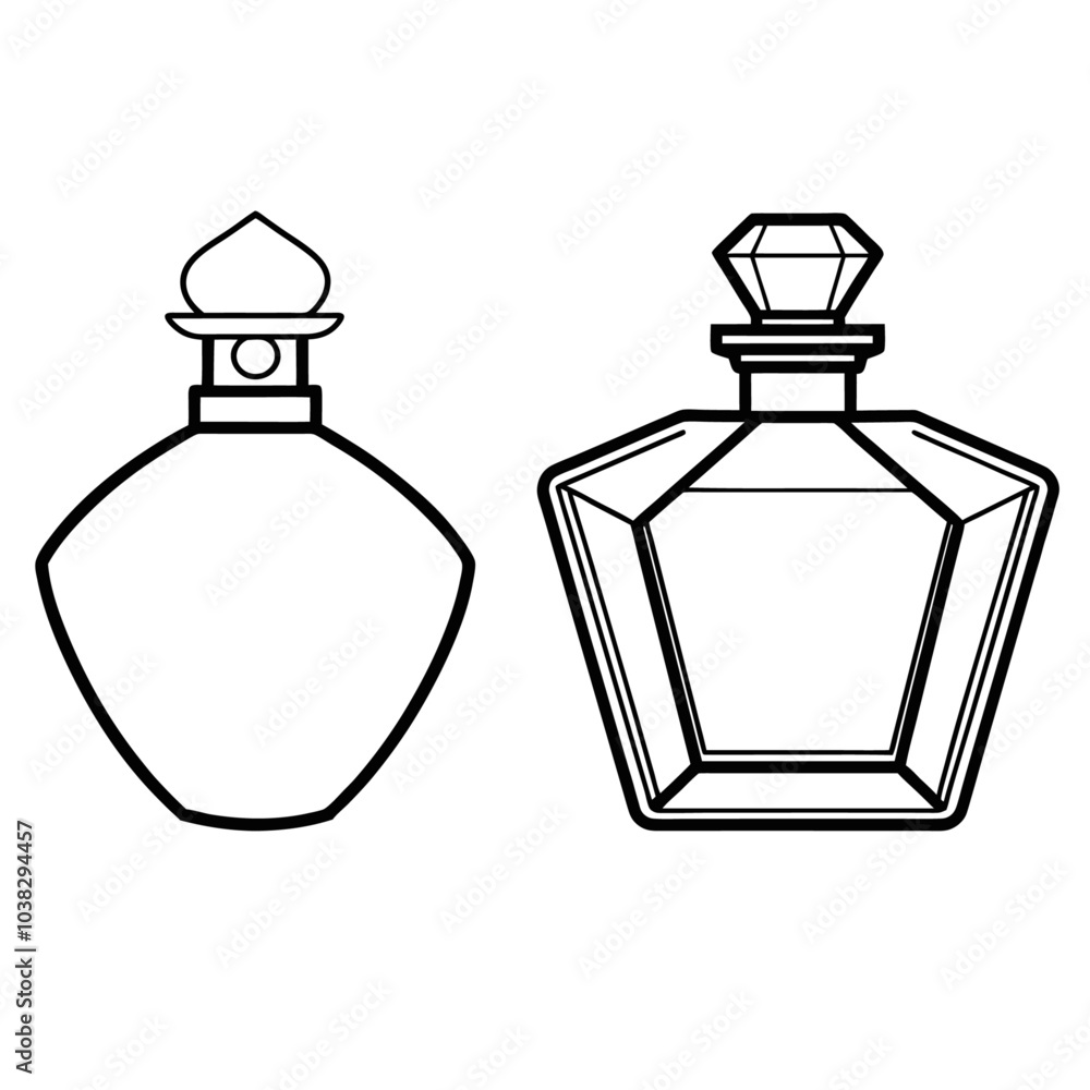 Perfume glass bottle realistic transparent, abstract geometric technical, blank white cosmetic cone shape bottle cap vector illustration
Perfume glass bottle realistic transparent, abstract geometric technical, blank white cosmetic cone shape bottle cap vector illustration