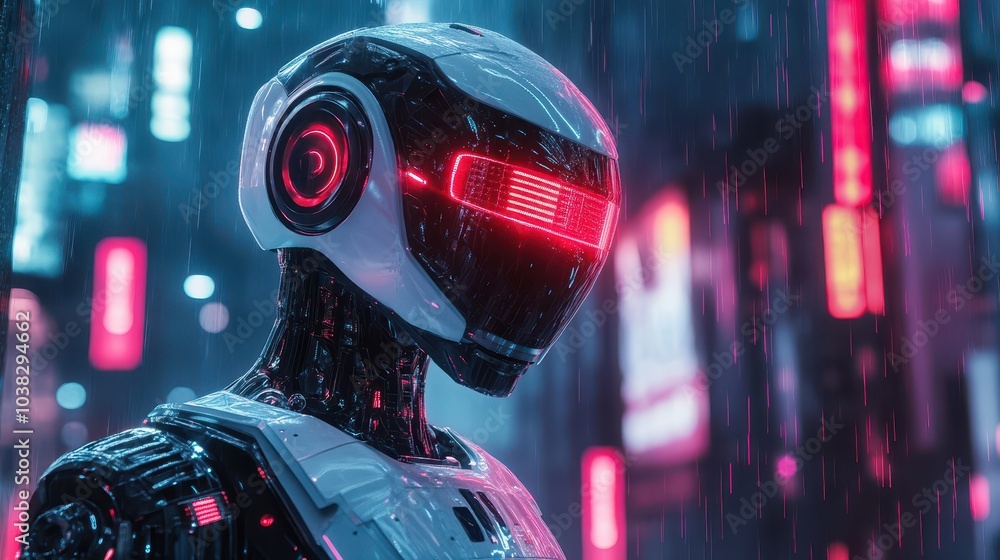 futuristic police robot in the city with cyberpunk style,AI generated image. futuristic police robot in the city with cyberpunk style,AI generated image.