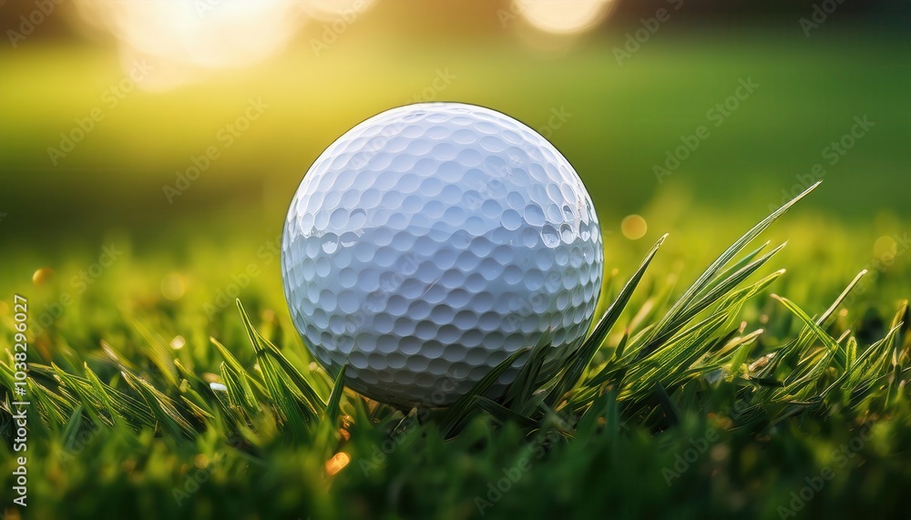 High-Resolution Close-Up of a Golf Ball Nestled in Lush Green Grass During Golden Hour. Ideal for Illustrating Concepts of Precision, Focus, and Skill in Golf, Outdoor Recreation, or Sports Advertisi High-Resolution Close-Up of a Golf Ball Nestled in Lush Green Grass During Golden Hour. Ideal for Illustrating Concepts of Precision, Focus, and Skill in Golf, Outdoor Recreation, or Sports Advertisi