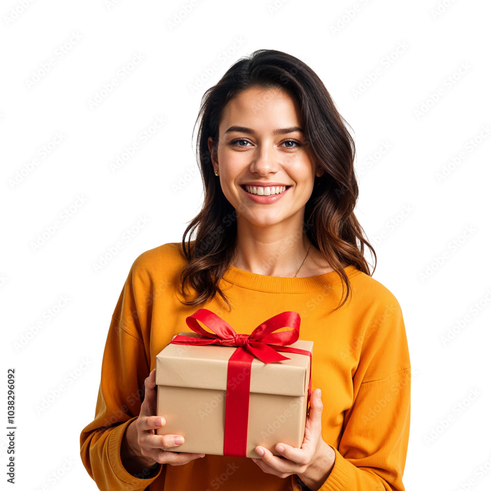Woman with gift box transparent background png Woman with gift box transparent background png