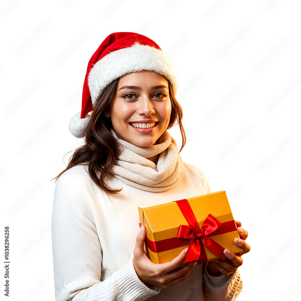 Woman with gift box transparent background png Woman with gift box transparent background png