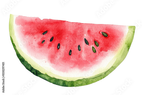 Colorful watercolor illustration of a watermelon slice showcasing vibrant reds and greens, perfect for summer-themed projects.