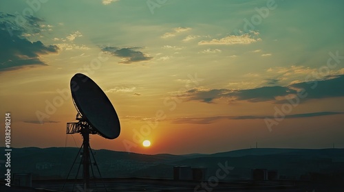 Satellite Dish at Sunset with Scenic Landscape