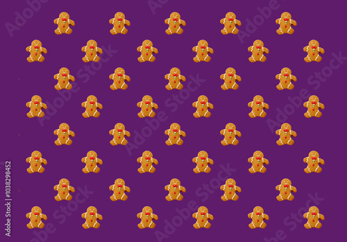 Delectable Gingerbread Man Christmas Cookies Pattern on Purple Background 