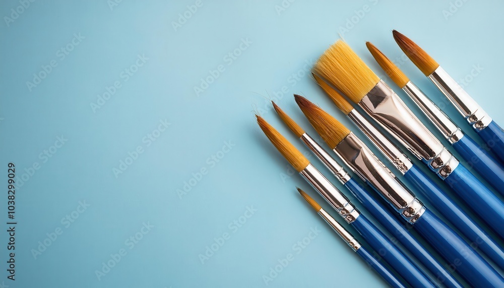 Set of Round Tip Artist Paint Brushes with Wooden Handles on Light Blue Background. Perfect for Fine Detailing, Blending, and Layering in Watercolor, Acrylic, and Oil Painting Techniques for Beginners Set of Round Tip Artist Paint Brushes with Wooden Handles on Light Blue Background. Perfect for Fine Detailing, Blending, and Layering in Watercolor, Acrylic, and Oil Painting Techniques for Beginners