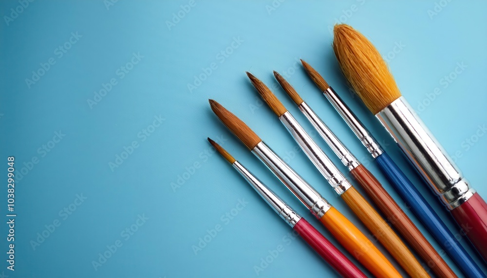 Set of Round Tip Artist Paint Brushes with Wooden Handles on Light Blue Background. Perfect for Fine Detailing, Blending, and Layering in Watercolor, Acrylic, and Oil Painting Techniques for Beginners Set of Round Tip Artist Paint Brushes with Wooden Handles on Light Blue Background. Perfect for Fine Detailing, Blending, and Layering in Watercolor, Acrylic, and Oil Painting Techniques for Beginners
