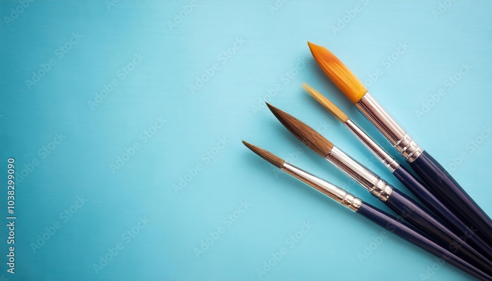 Set of Round Tip Artist Paint Brushes with Wooden Handles on Light Blue Background. Perfect for Fine Detailing, Blending, and Layering in Watercolor, Acrylic, and Oil Painting Techniques for Beginners Set of Round Tip Artist Paint Brushes with Wooden Handles on Light Blue Background. Perfect for Fine Detailing, Blending, and Layering in Watercolor, Acrylic, and Oil Painting Techniques for Beginners