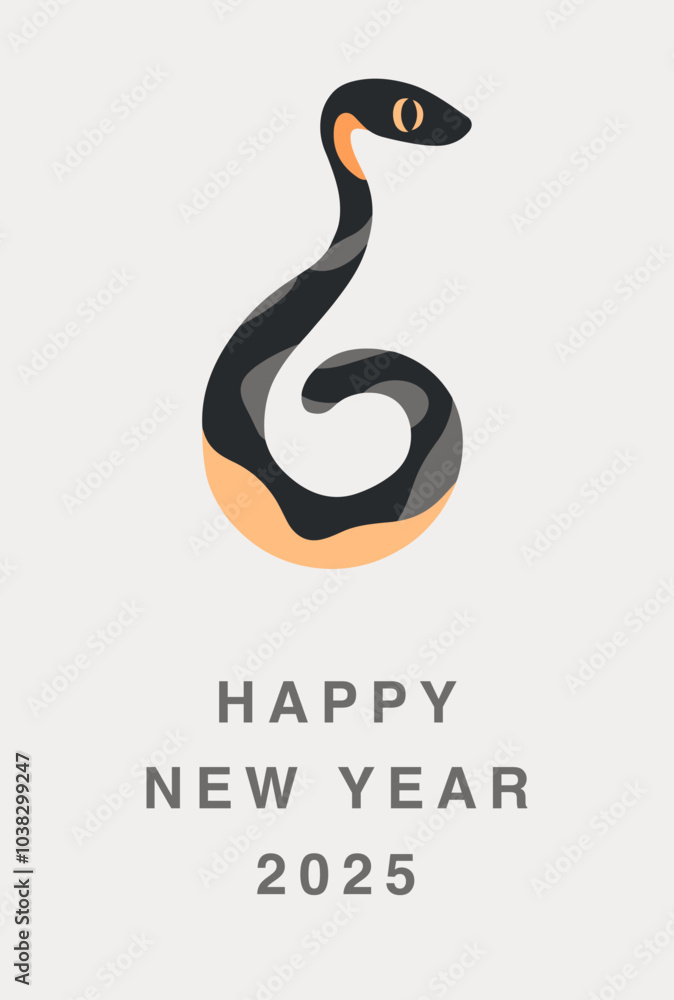 Fototapeta premium 年賀状 2025, ヘビ, 巳, 干支, 新年, グリーン, グレー