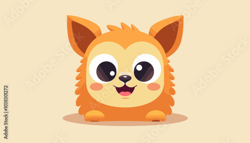 Cute cartoon fox face smiling cheerfully on beige background