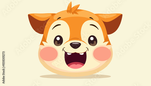Cheerful cartoon corgi face smiling happily on beige background