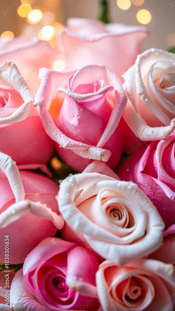 close- pink white roses with delicate lighting close- pink white roses with delicate lighting