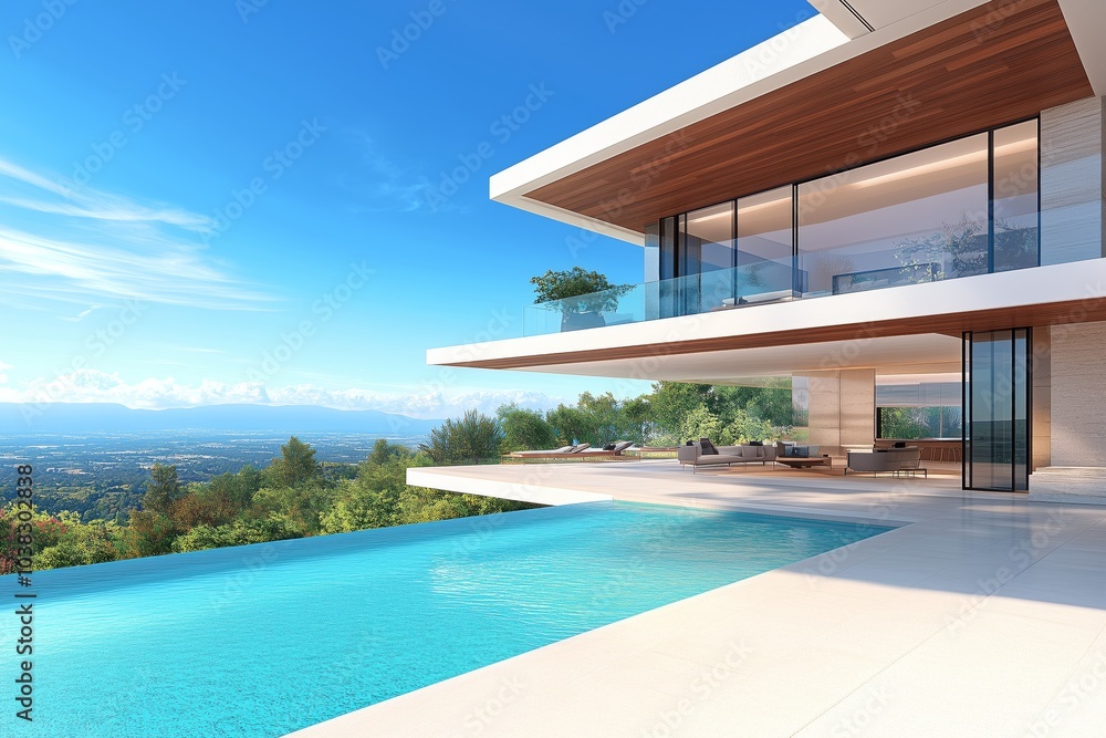 Fototapeta premium Modern luxury villa with infinity pool and scenic view