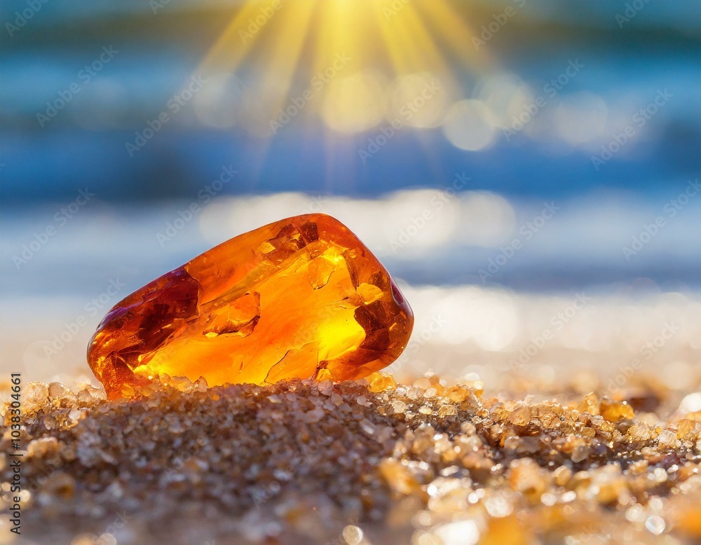 Fototapeta premium Burszty kamień w piasku na plaży